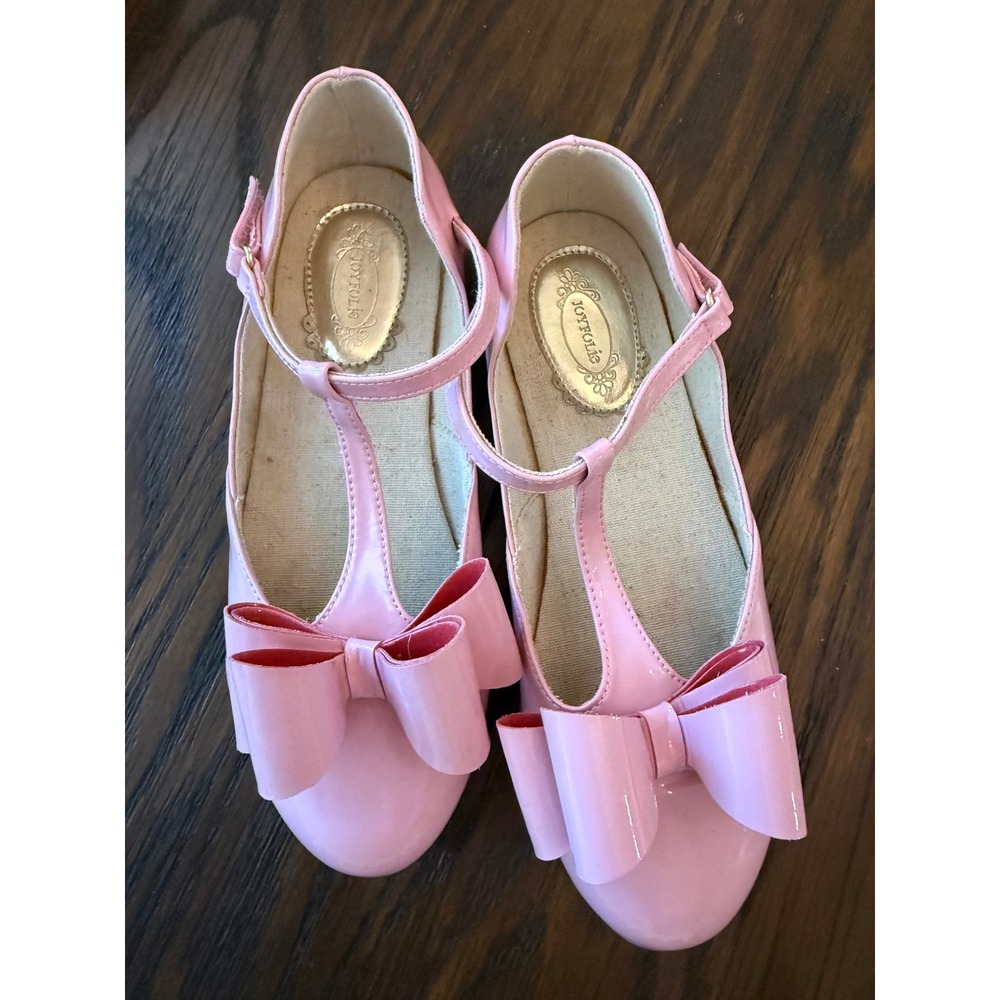 Joyfolie Vivian T-Strap Flats Kids Youth 5 Pale Pink Good Patent Leather Bows